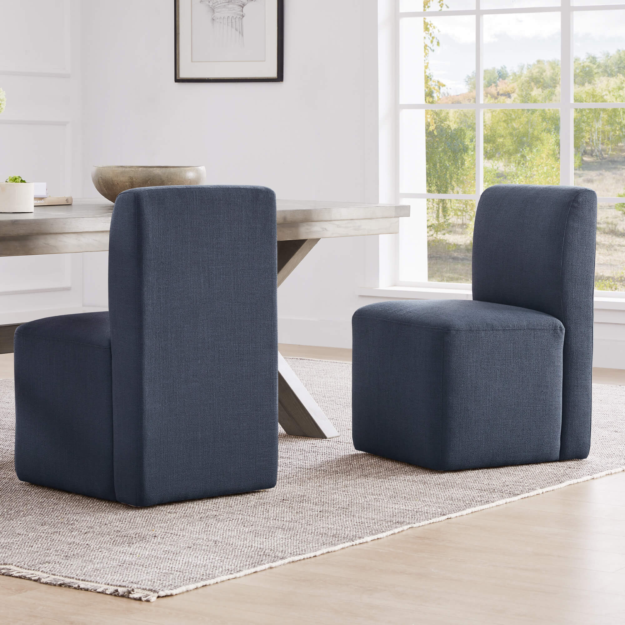 Aida Performance Fabric Rolling Dining Chair With Casters Base - Image 20
