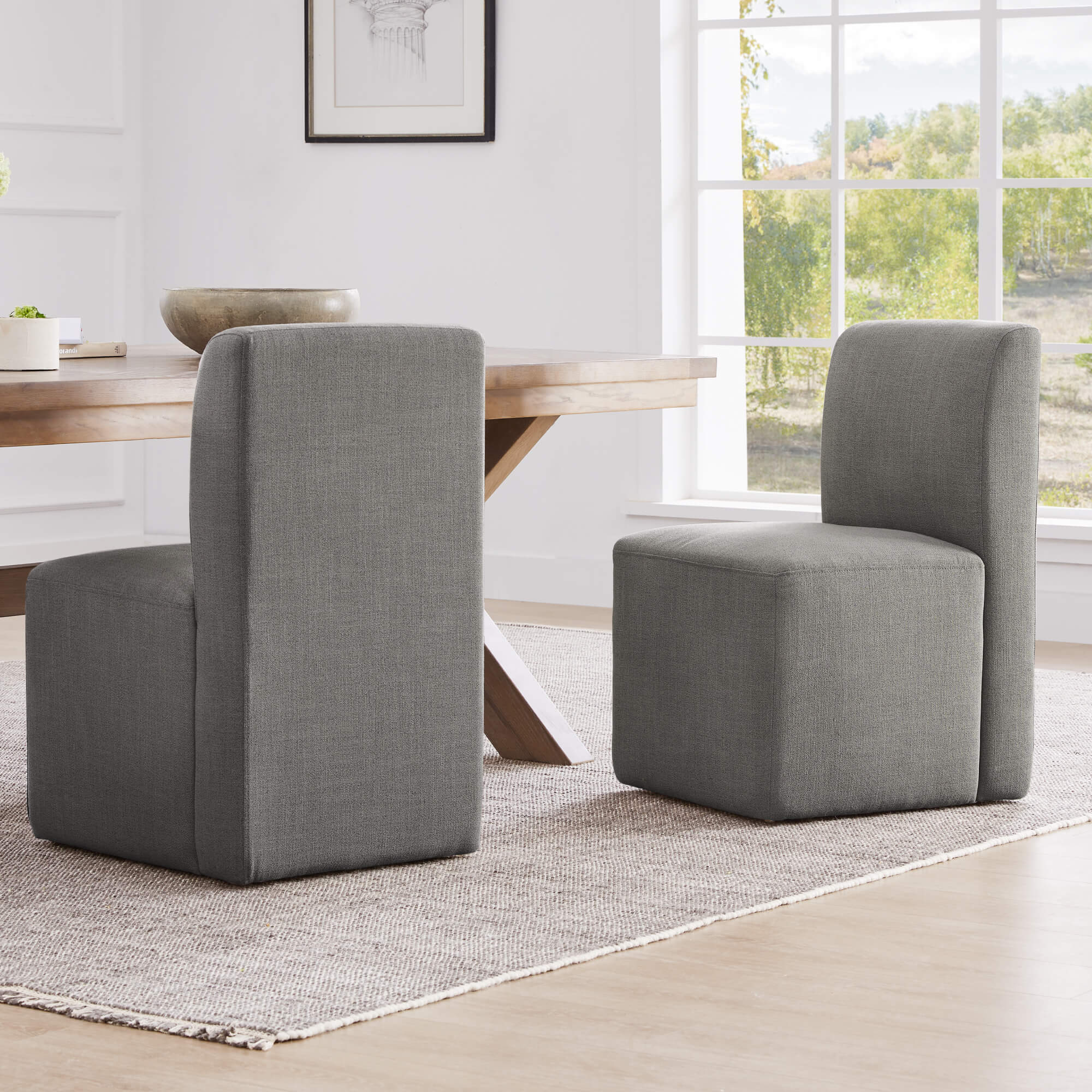 Aida Performance Fabric Rolling Dining Chair With Casters Base - Image 37
