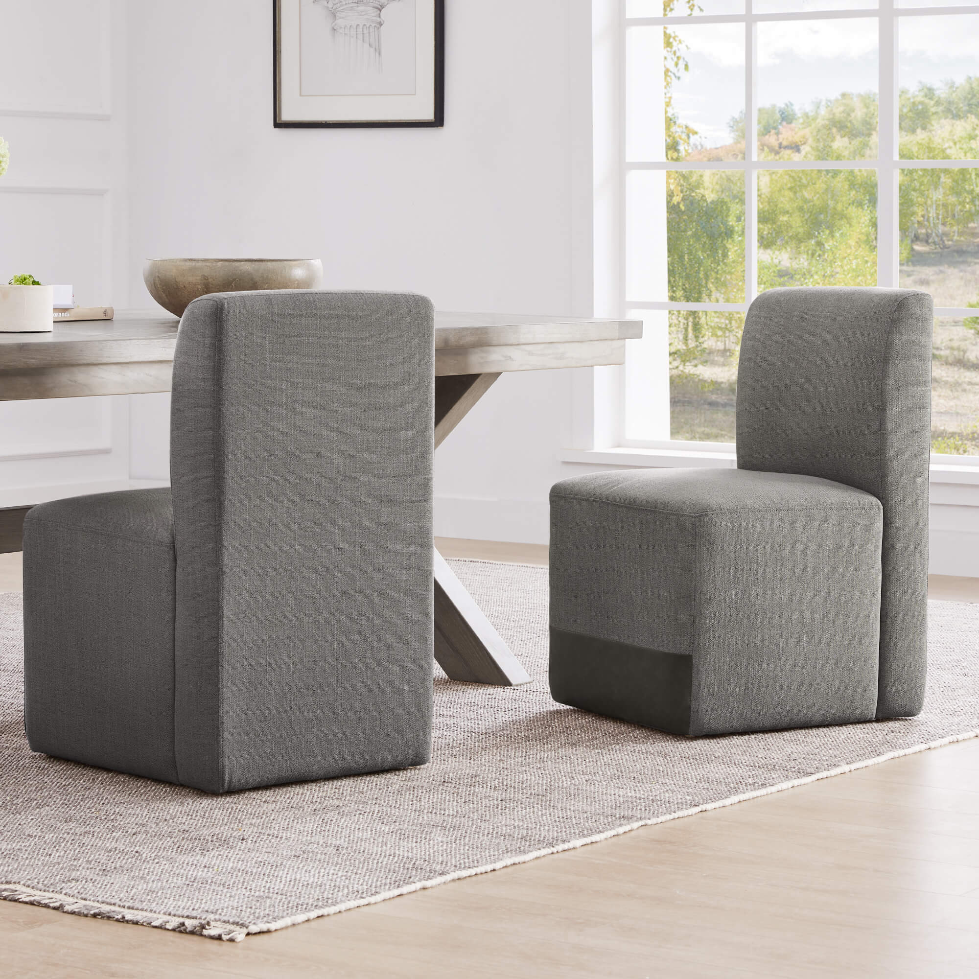Aida Performance Fabric Rolling Dining Chair With Casters Base - Image 48