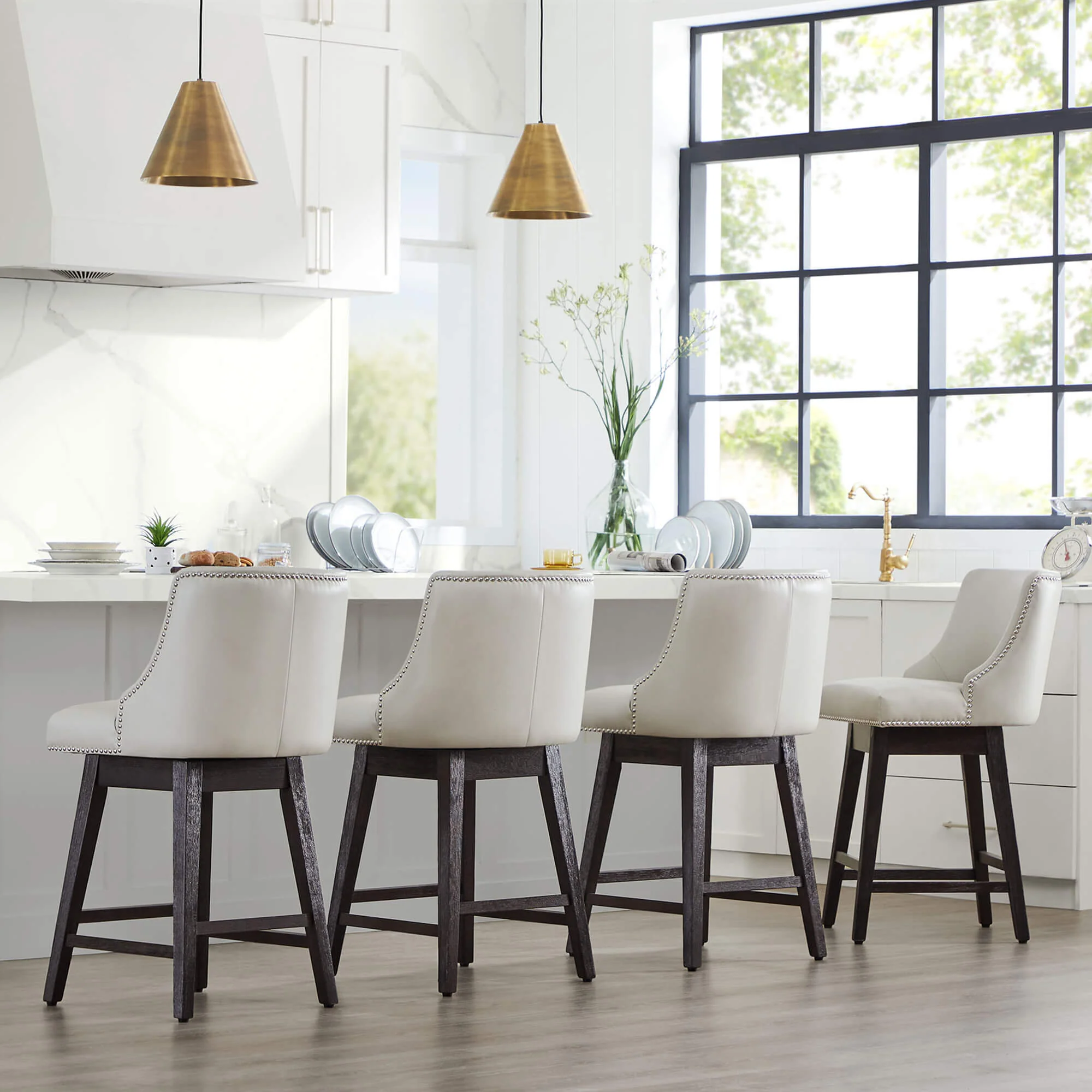 Asher Swivel Nailhead Trim Bar & Counter Stools - Image 103