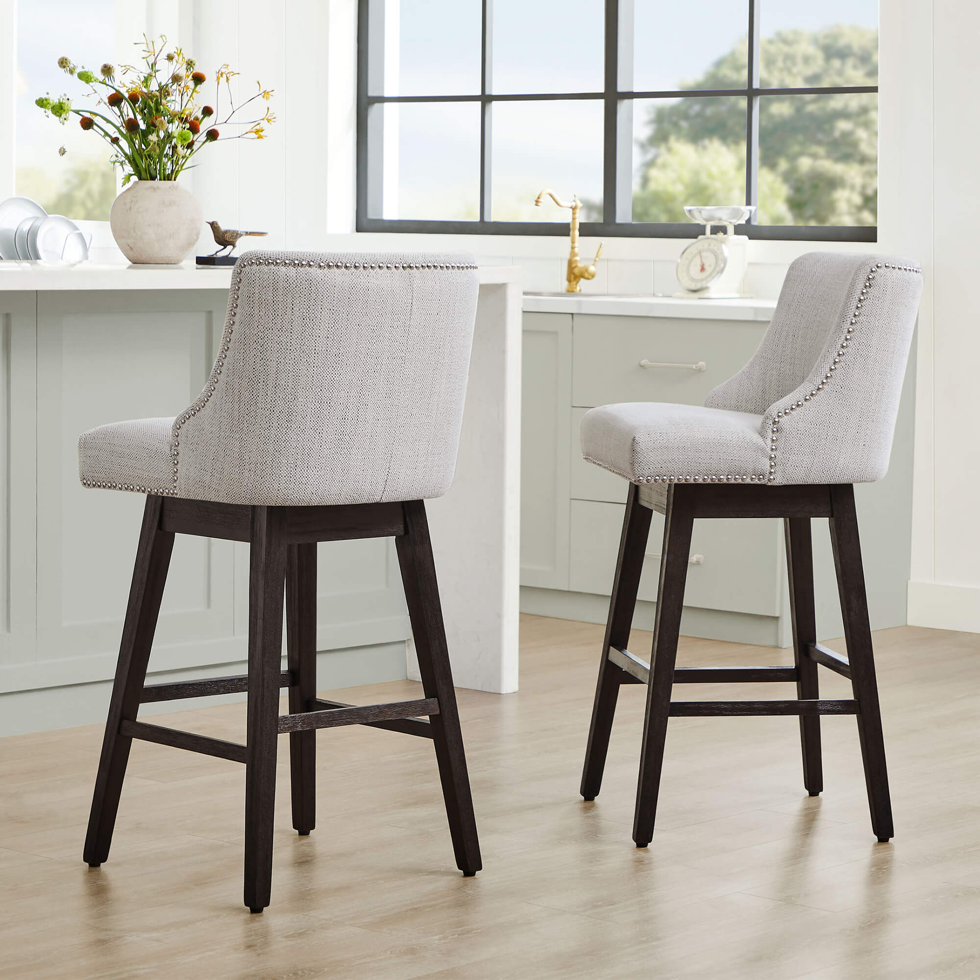 Asher Swivel Nailhead Trim Bar & Counter Stools - Image 116