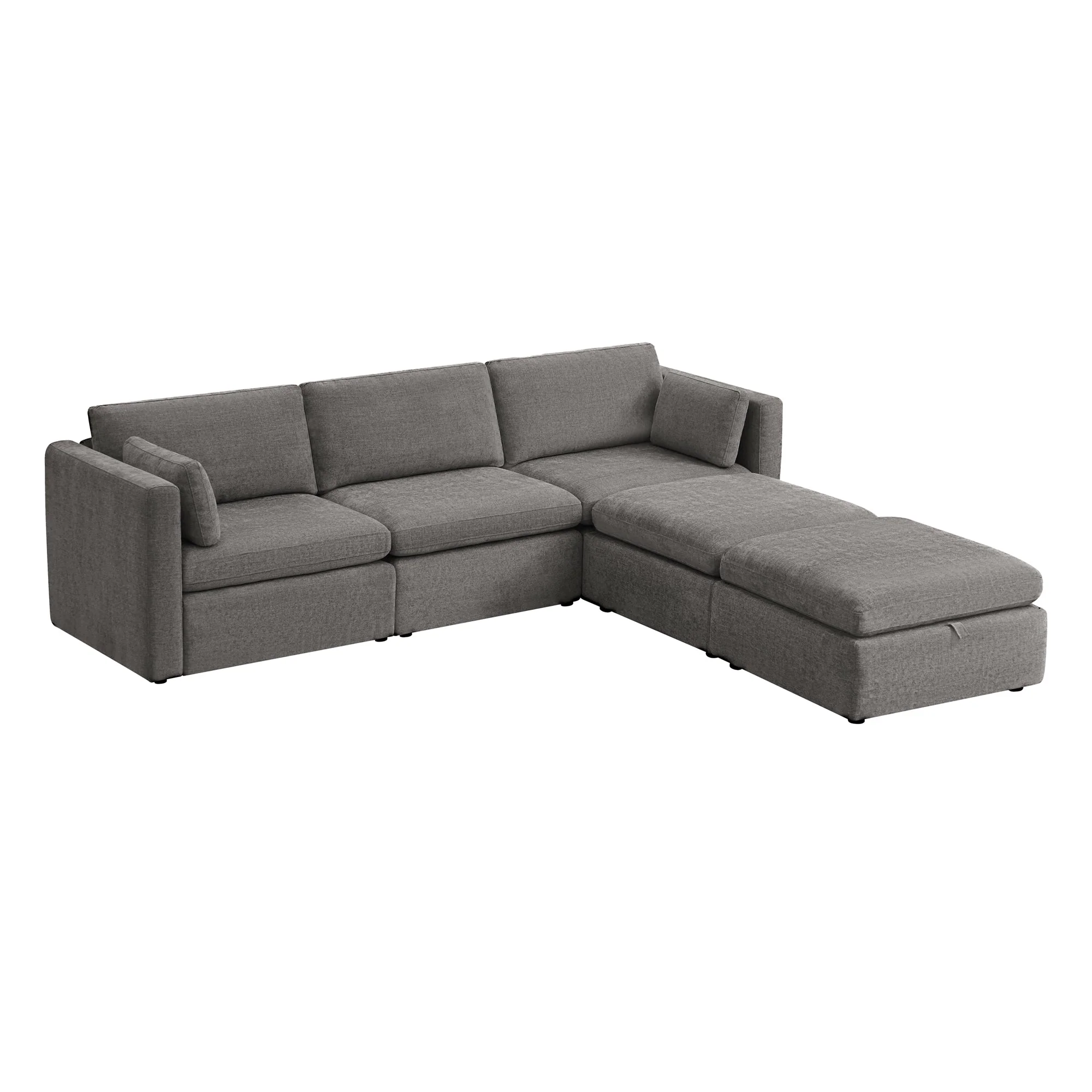 Delaney 5-Seat Modular Sofa Chaise with Storage Ottomans - Image 22