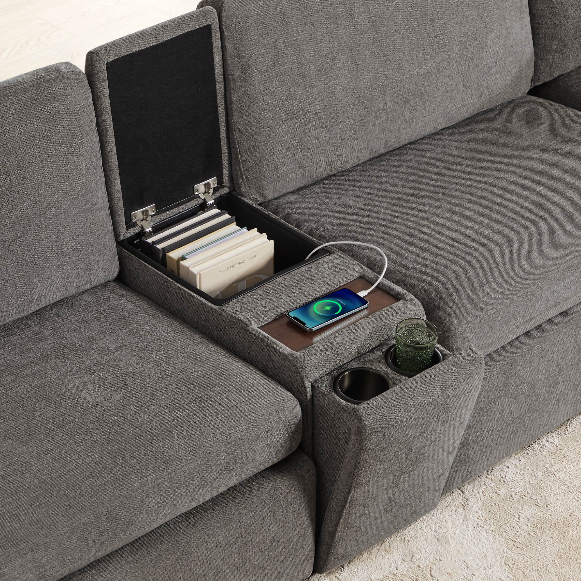 Delaney 5-Seat Modular Sofa Chaise with Storage Ottomans - Image 30