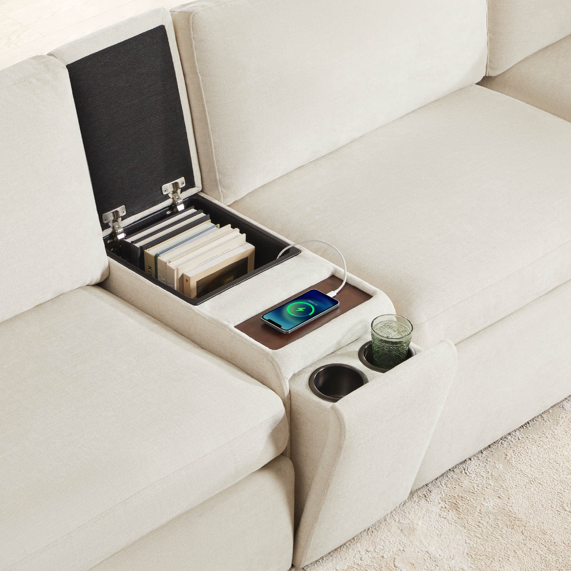 Delaney 4-Seat Modular Sofa Chaise with Storage Ottoman - Image 14