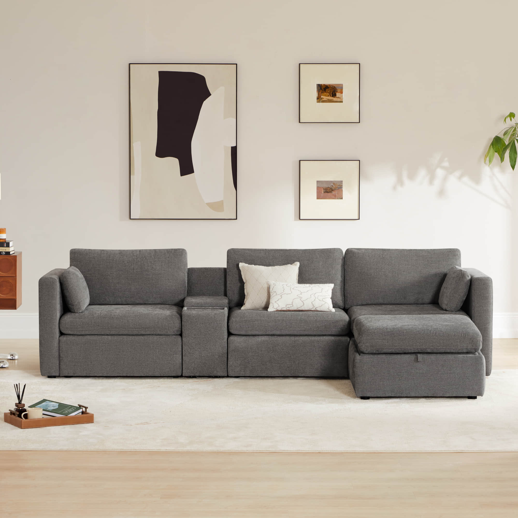 Delaney 4-Seat Modular Sofa Chaise with Storage Ottoman - Image 26