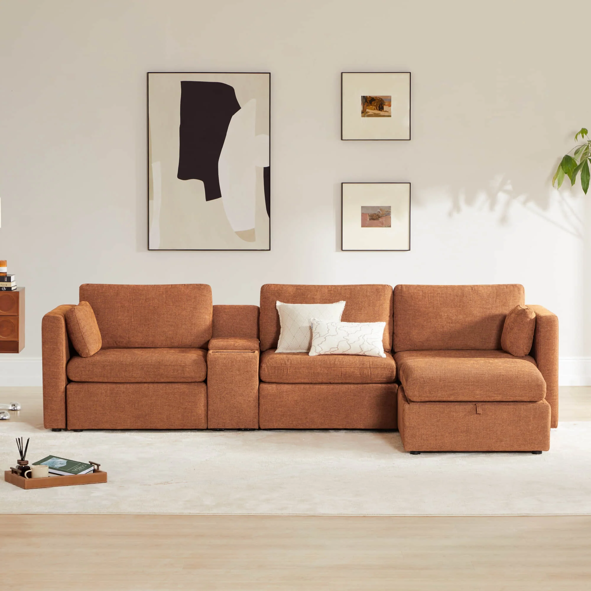 Delaney 4-Seat Modular Sofa Chaise with Storage Ottoman - Image 40