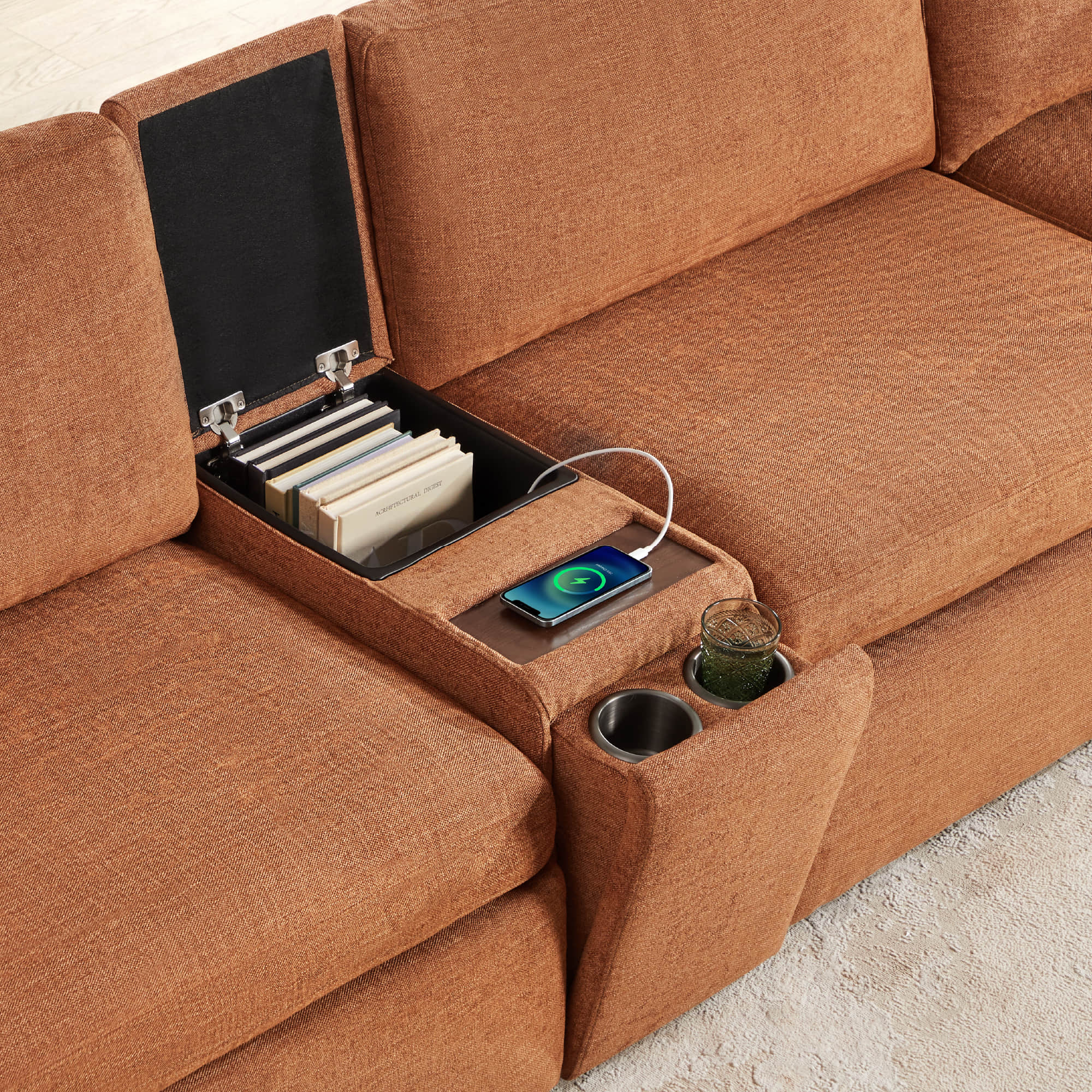 Delaney 4-Seat Modular Sofa Chaise with Storage Ottoman - Image 41