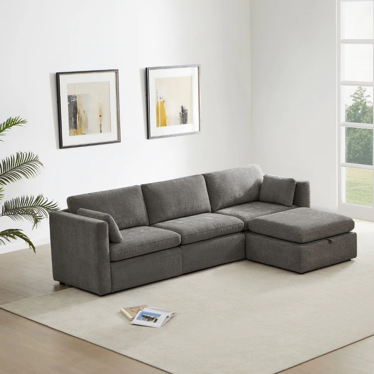 Delaney 4-Seat Modular Sofa Chaise with Storage Ottoman - Image 51