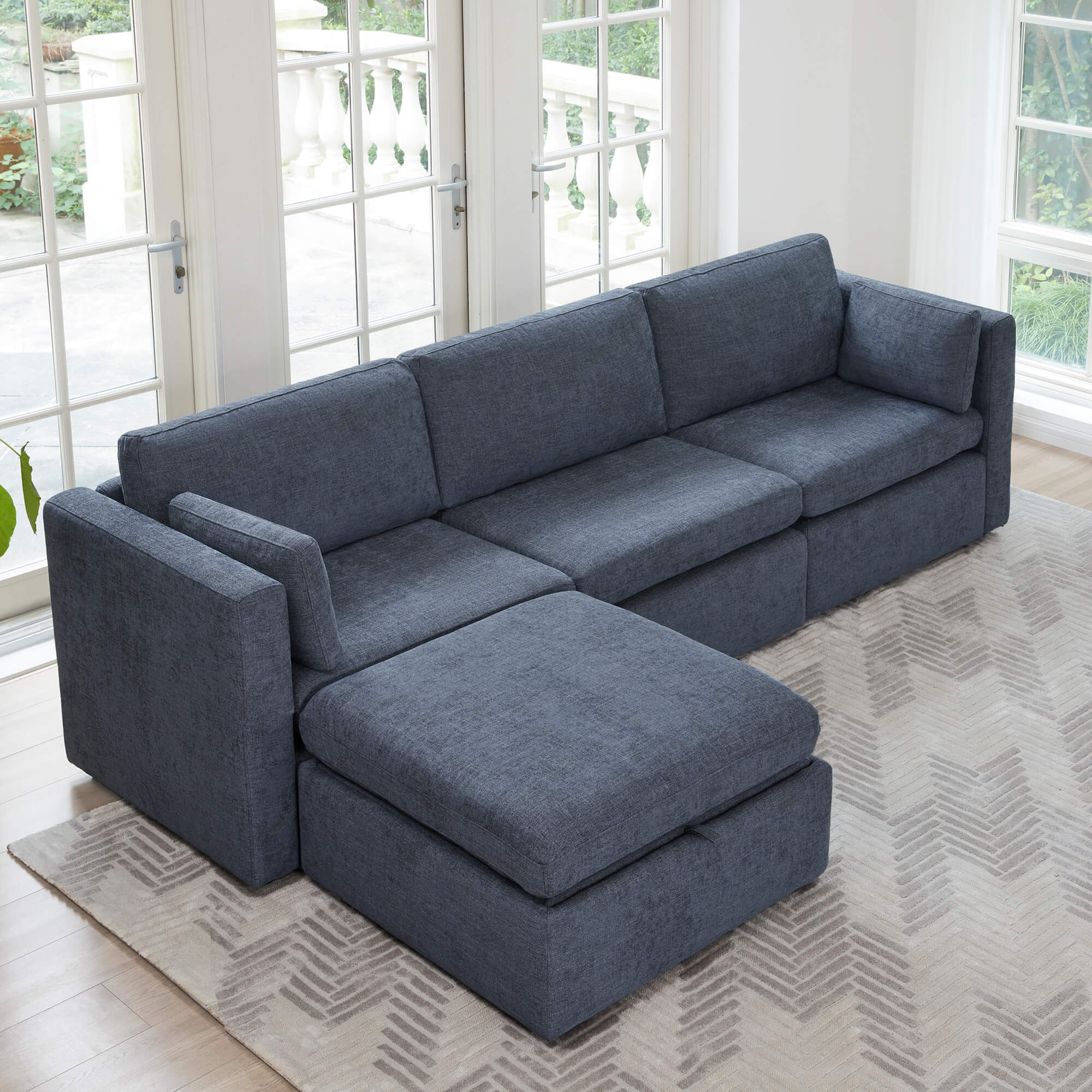 Delaney 4-Seat Modular Sofa Chaise with Storage Ottoman - Image 97