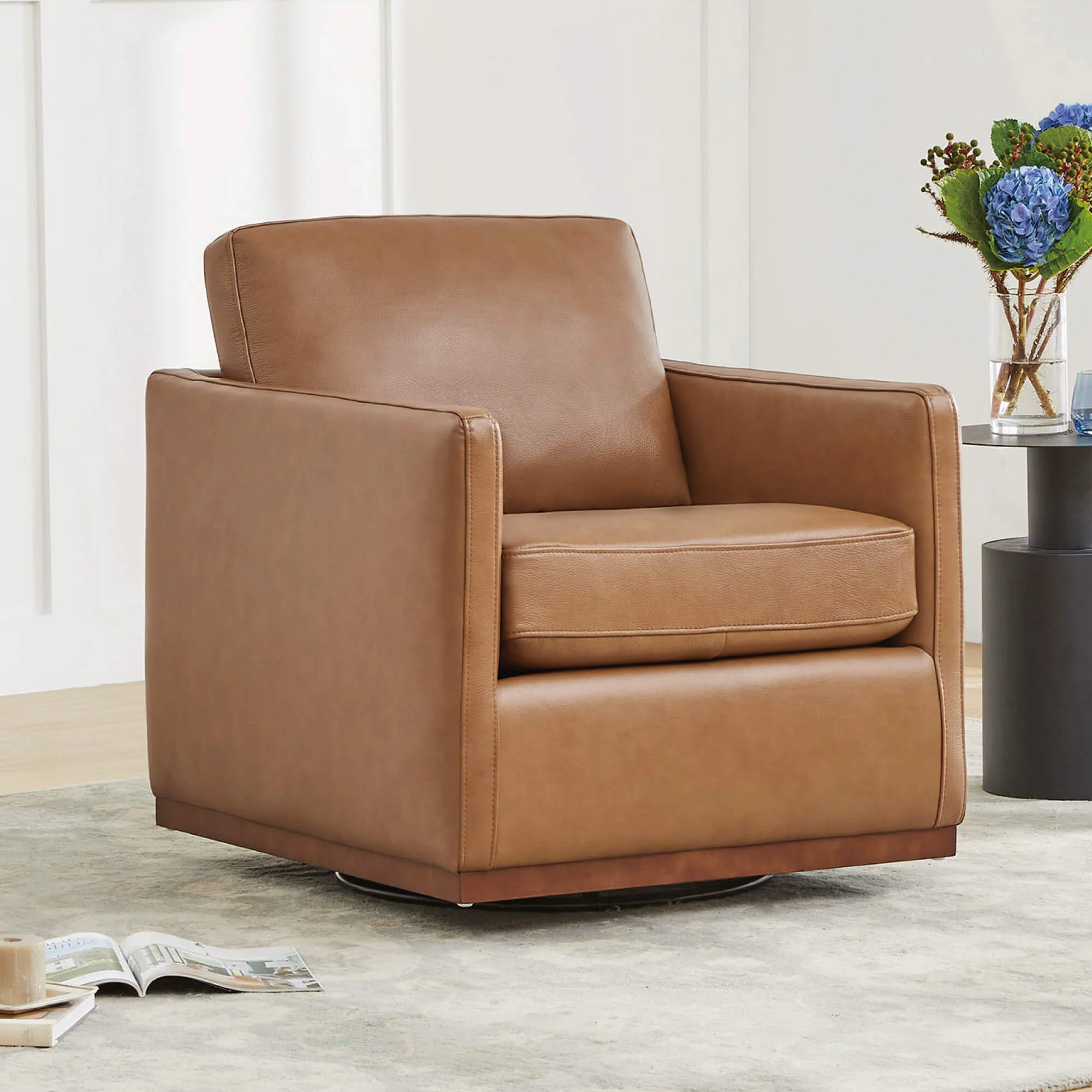 Henry Swivel Accent Chair with Wood Base - Image 74