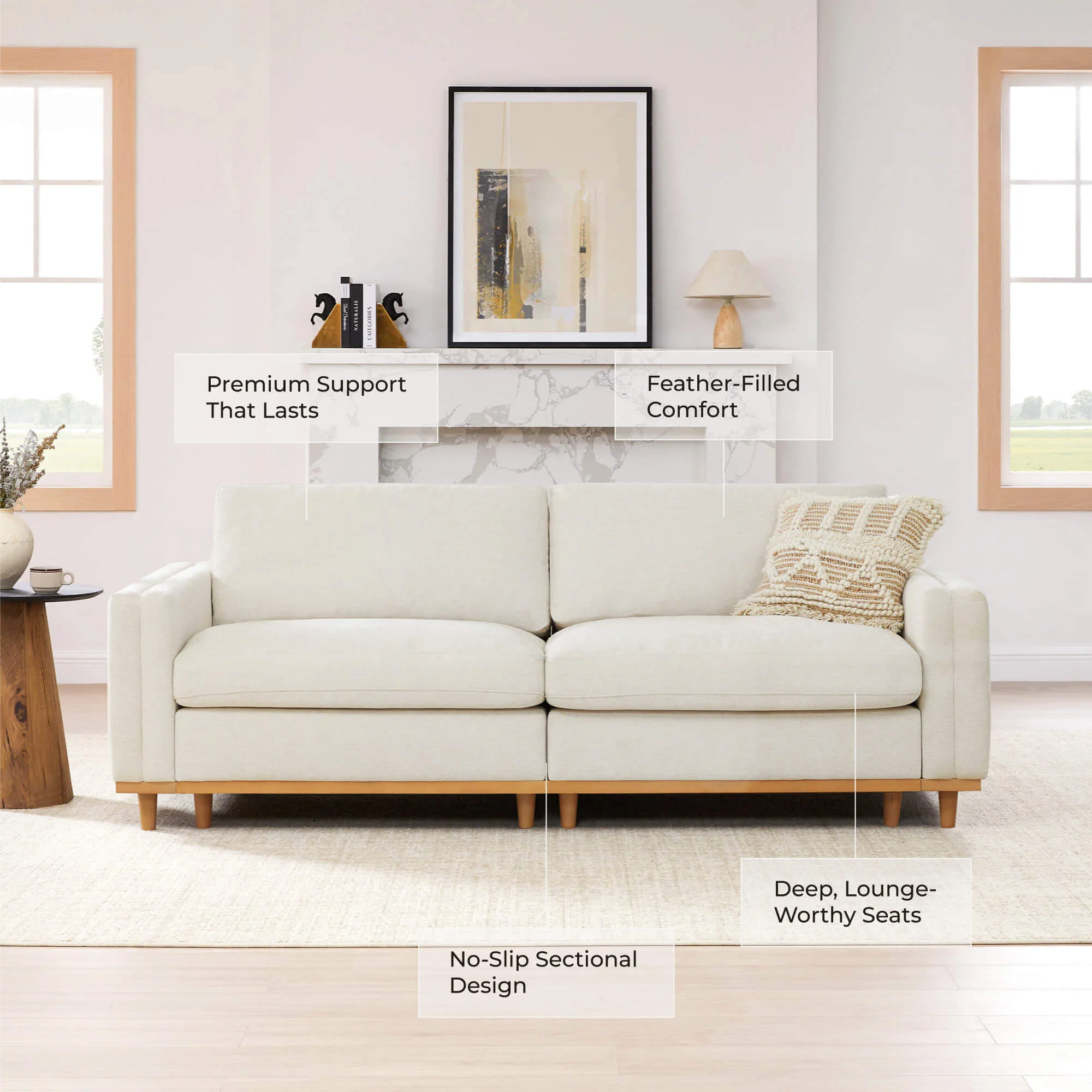 Liam 2-Piece Overstuffed Feather Wood Base Sectional Sofa - Image 17