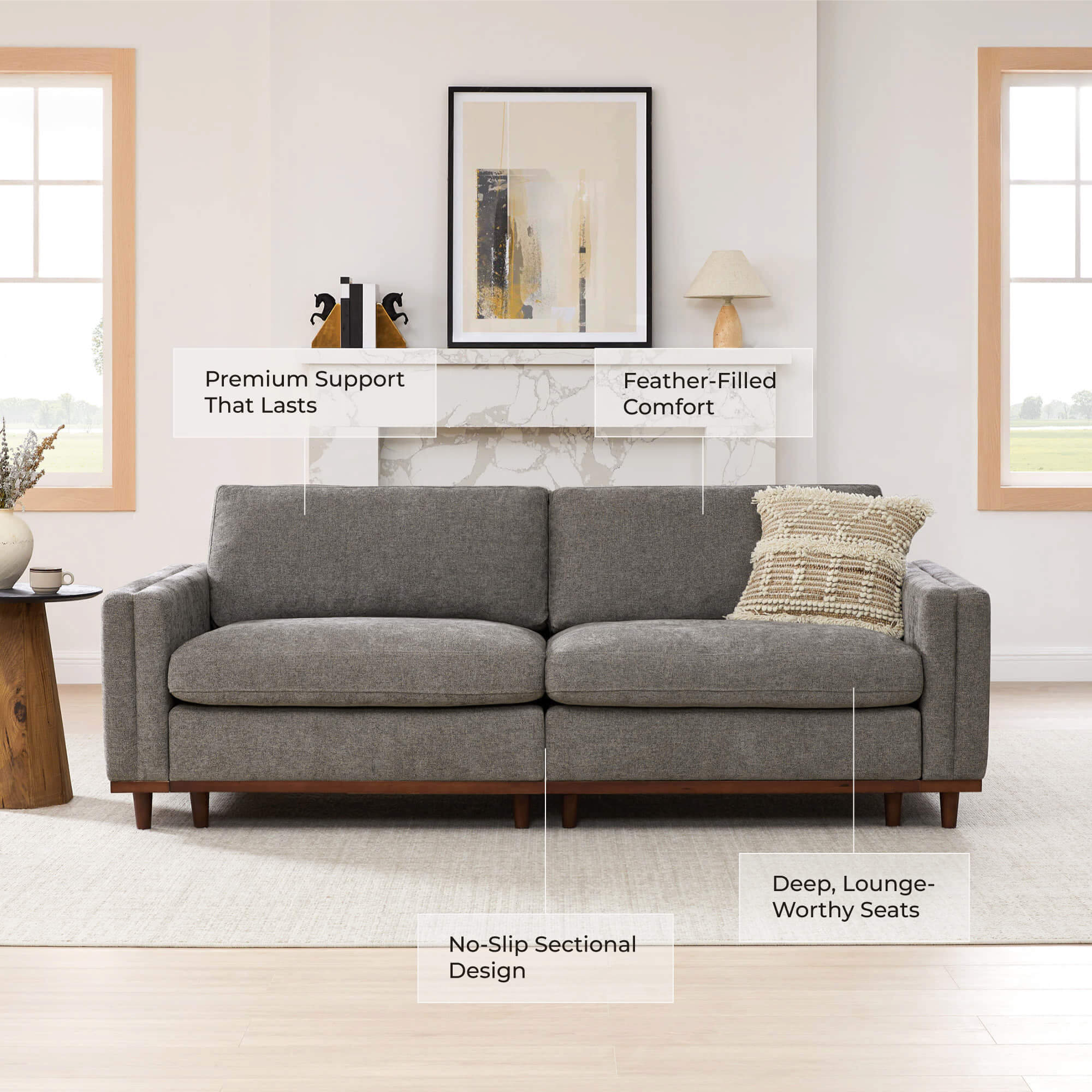 Liam 2-Piece Overstuffed Feather Wood Base Sectional Sofa - Image 18