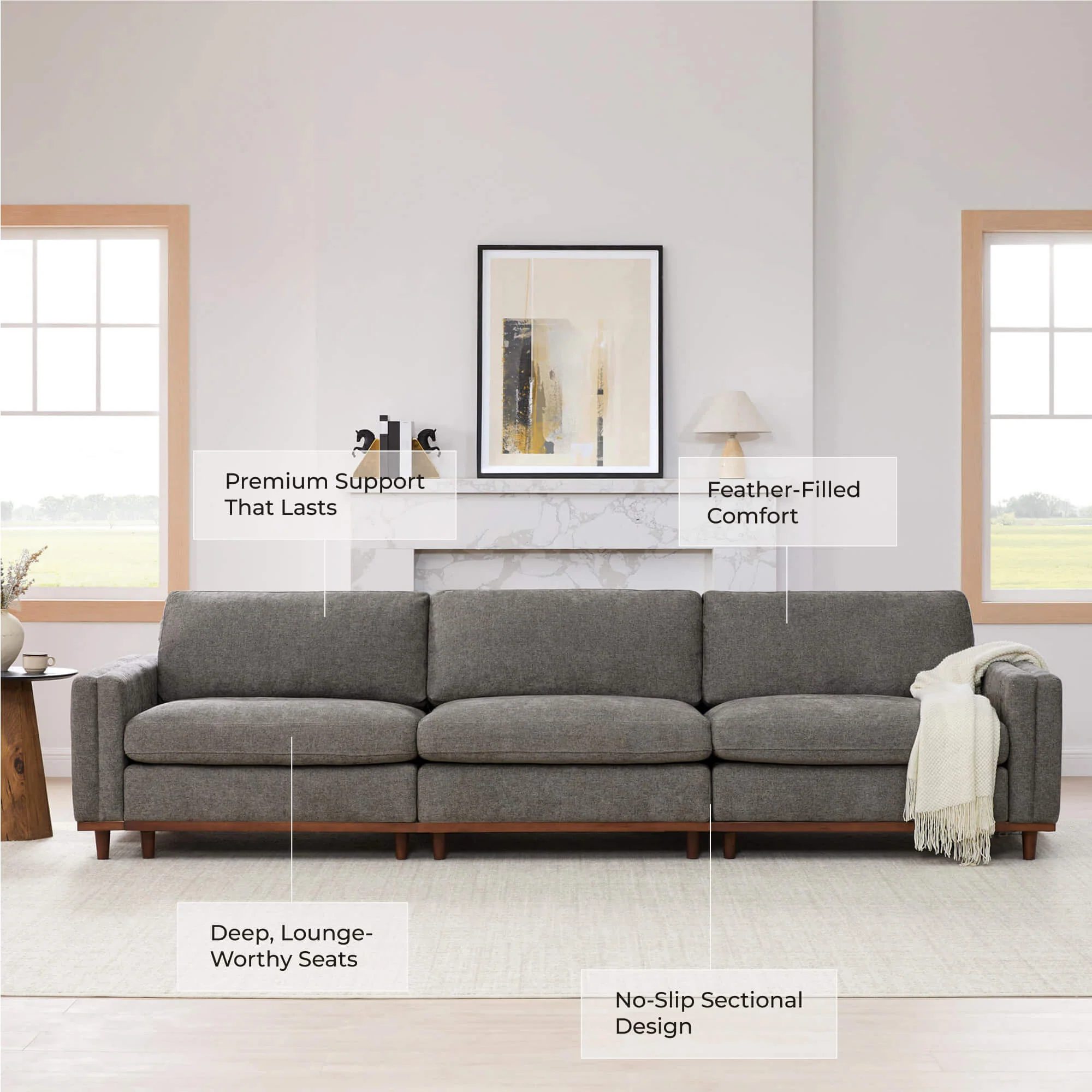 Liam 3-Piece Overstuffed Feather Wood Base Sectional Sofa - Image 54