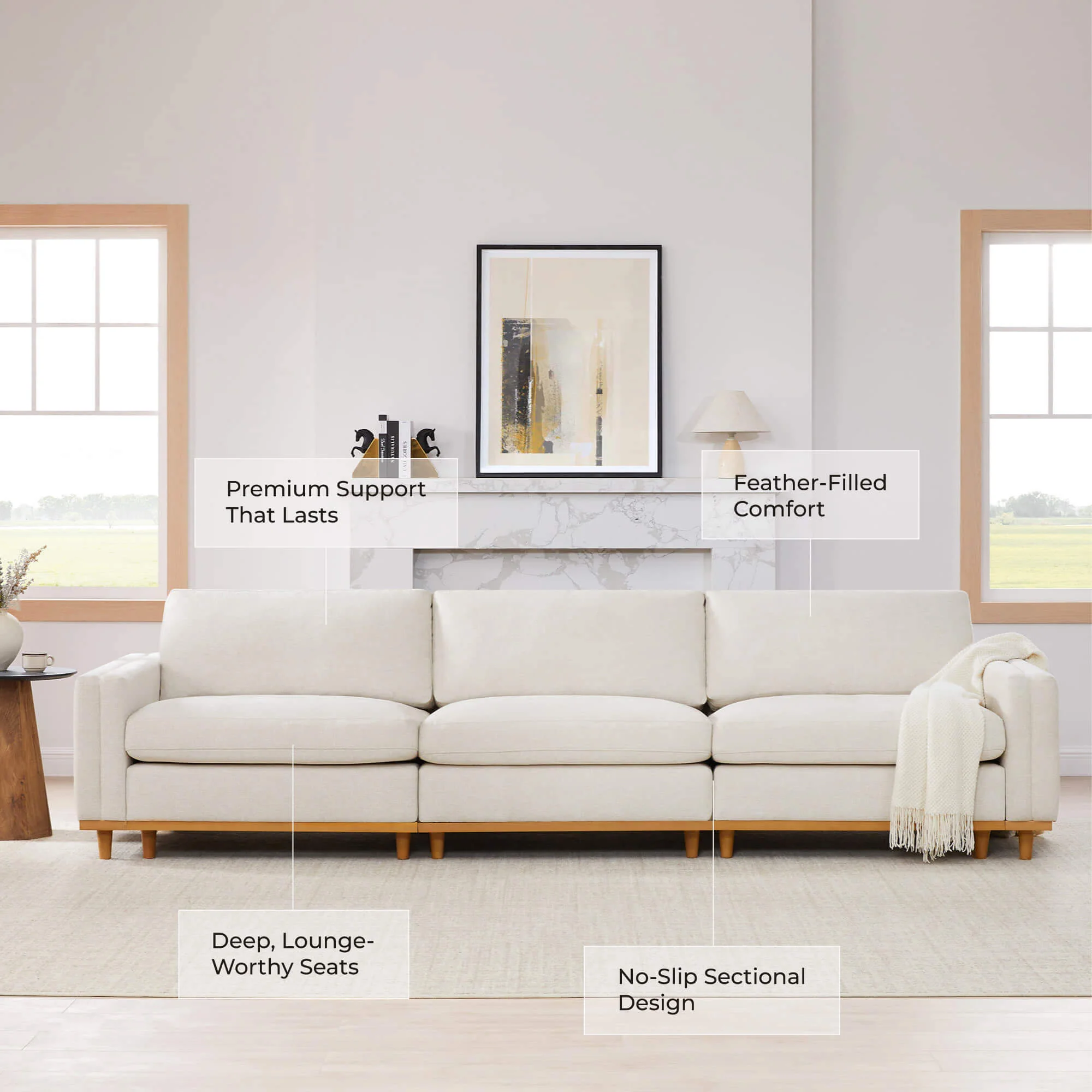 Liam 3-Piece Overstuffed Feather Wood Base Sectional Sofa - Image 55