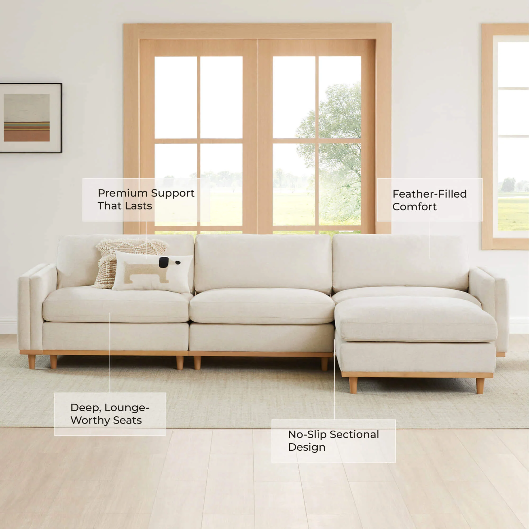 Liam 4-Piece Overstuffed Feather Wood Base Sectional Sofa - Image 73