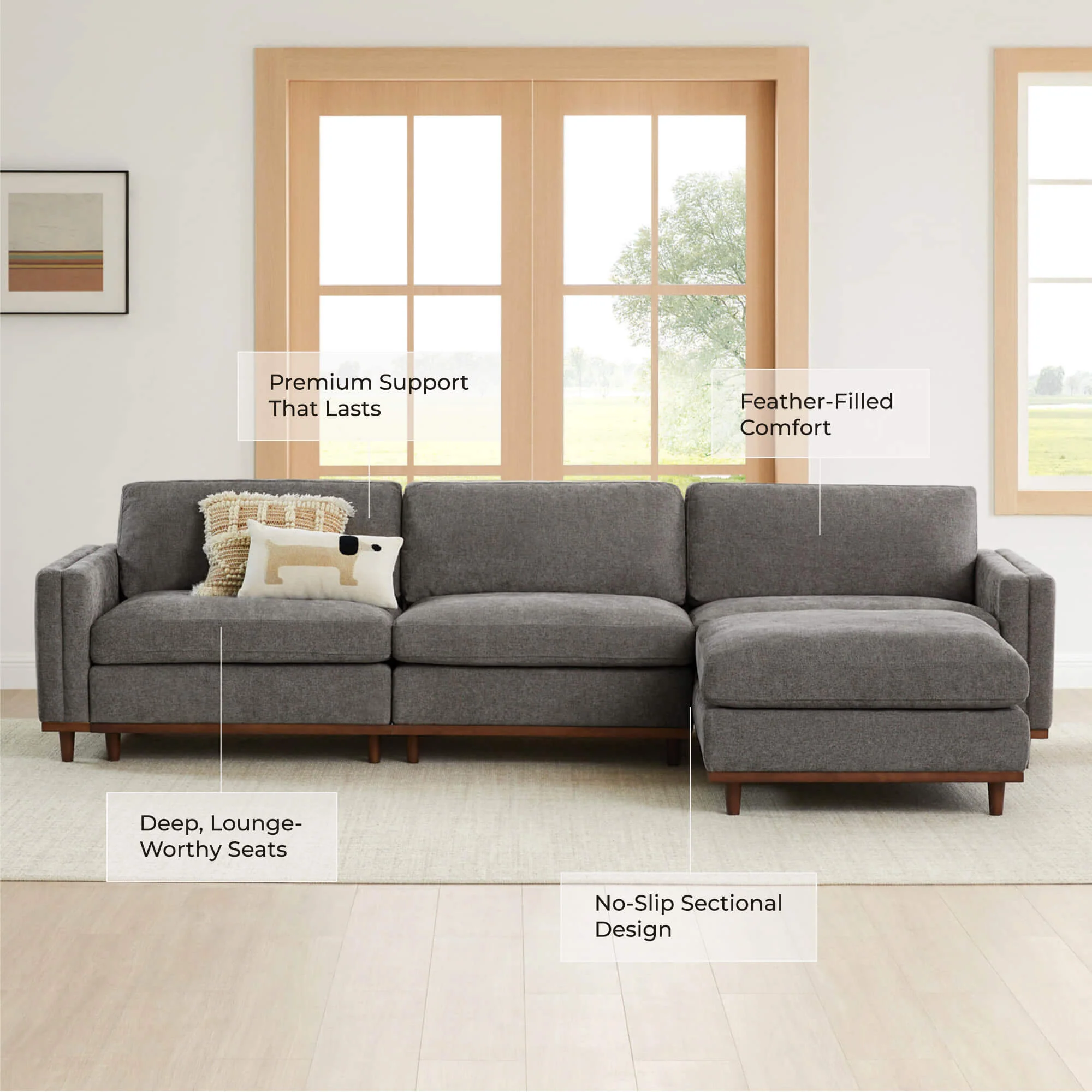 Liam 4-Piece Overstuffed Feather Wood Base Sectional Sofa - Image 74