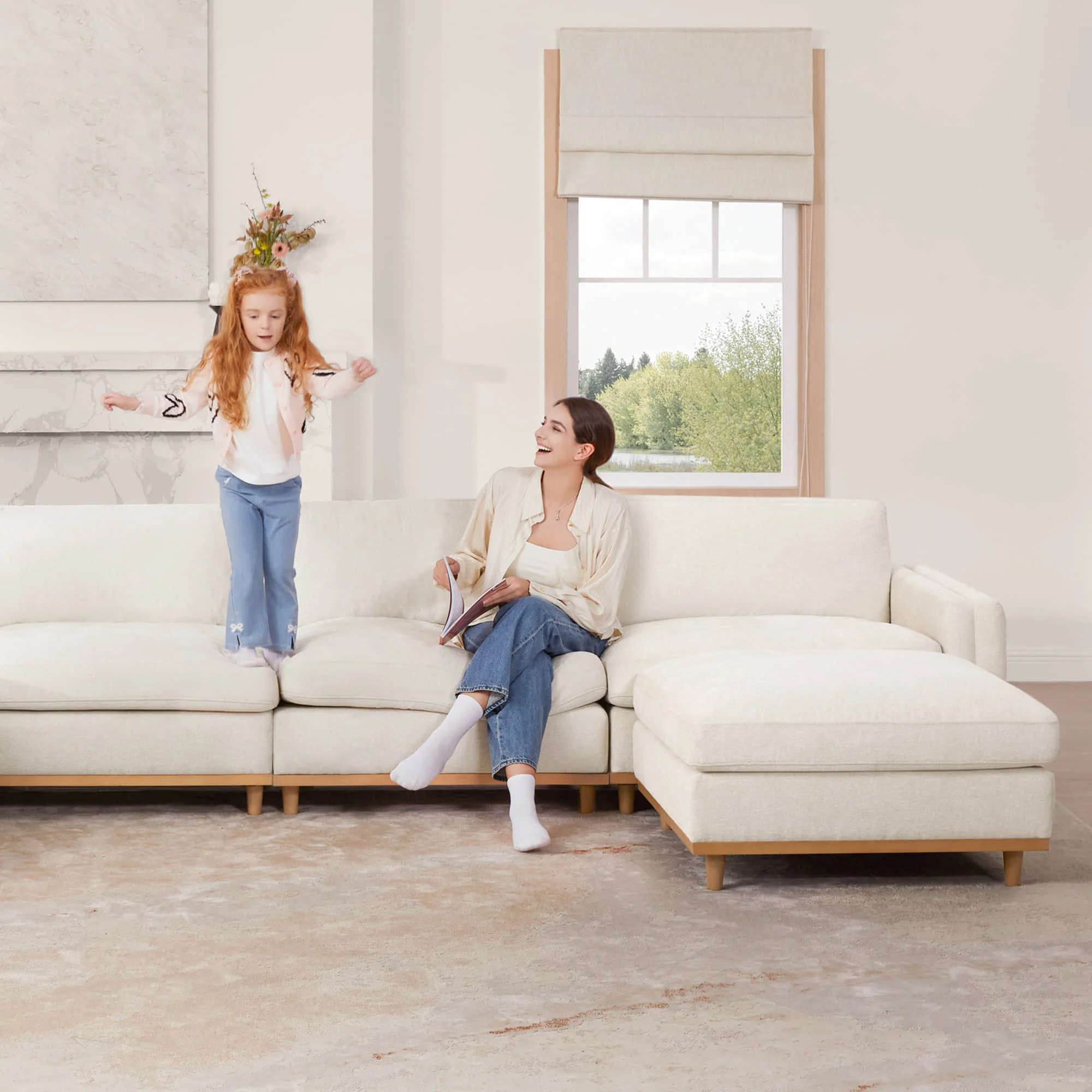 Liam 5-Piece Overstuffed Feather Wood Base Sectional Sofa - Image 4