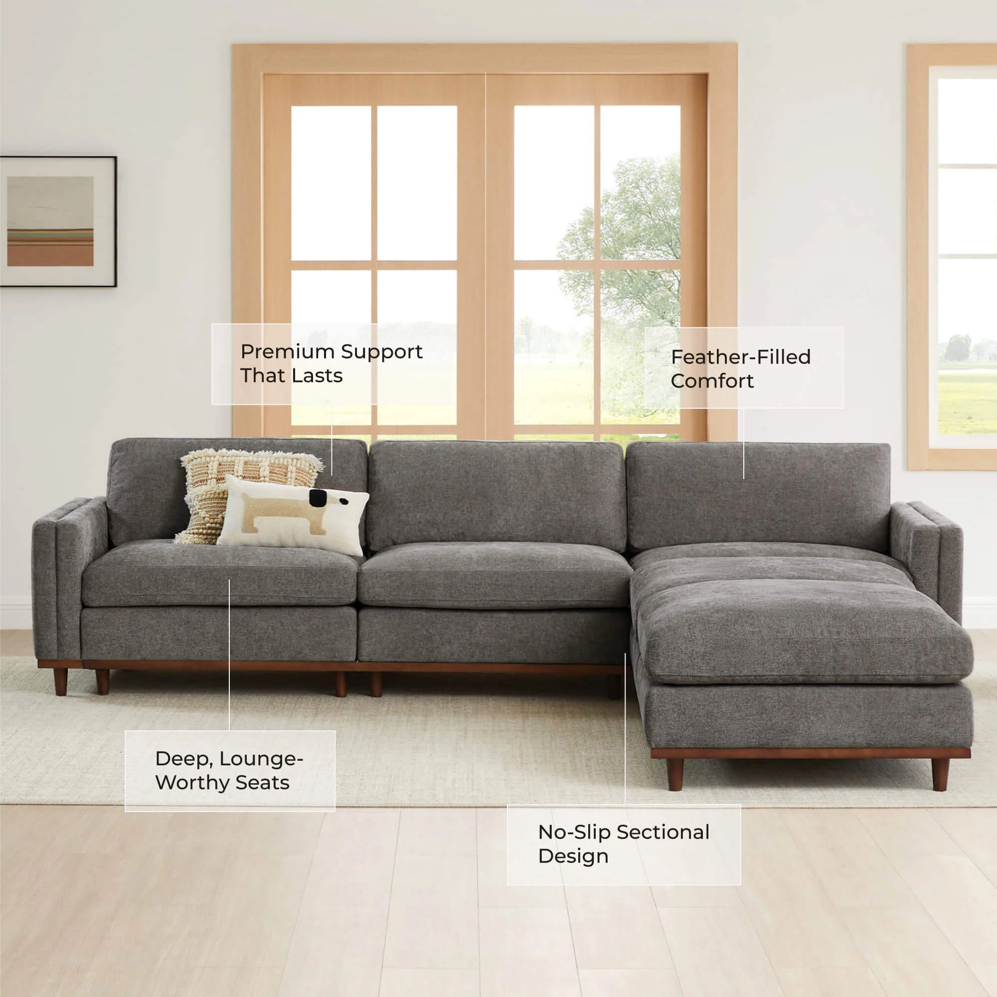 Liam 5-Piece Overstuffed Feather Wood Base Sectional Sofa - Image 73